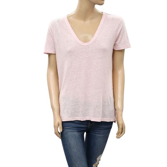 Zadig & Voltaire Atal Lin Solid T-Shirt Blouse Top Henley Pink Causal M 221937 - Picture 4 of 8
